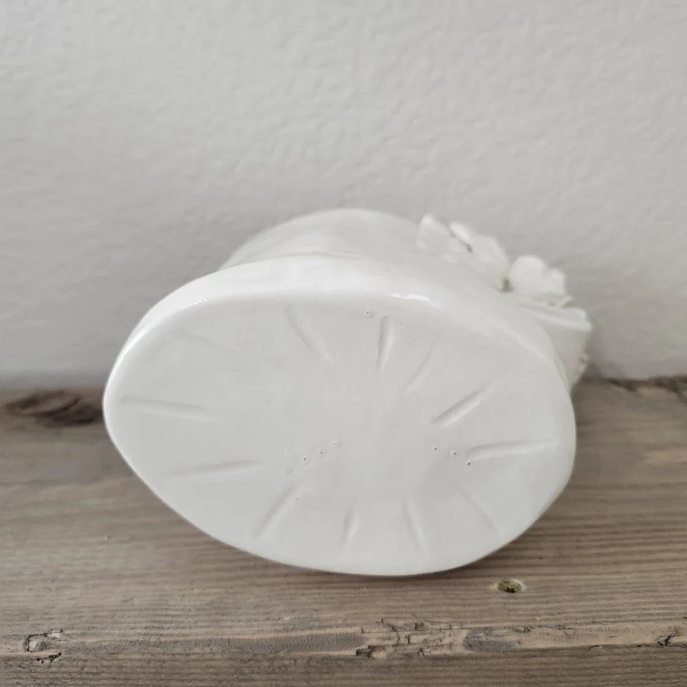 Vintage Handmade White Bird Flower  Delicate Ceramic Pitcher Vase